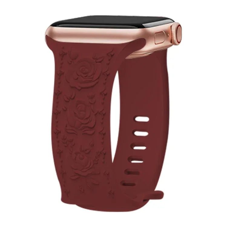 สายรัดนาฬิกาซิลิโคน Kalebol แบบหัวเข็มขัดรูปเลข 8 ปั๊มลายกุหลาบ สำหรับ Apple Watch 46 มม. / 49 มม. / 45 มม. / 44 มม., สำหรับ Apple Watch 42 มม. / 41 มม. / 40 มม. / 38 มม.