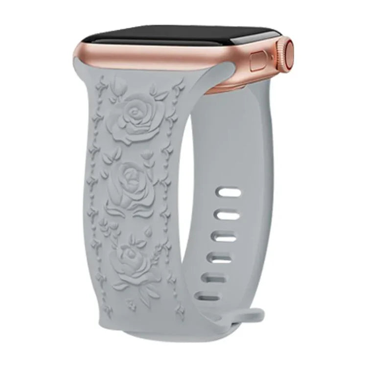 สายรัดนาฬิกาซิลิโคน Kalebol แบบหัวเข็มขัดรูปเลข 8 ปั๊มลายกุหลาบ สำหรับ Apple Watch 46 มม. / 49 มม. / 45 มม. / 44 มม., สำหรับ Apple Watch 42 มม. / 41 มม. / 40 มม. / 38 มม.