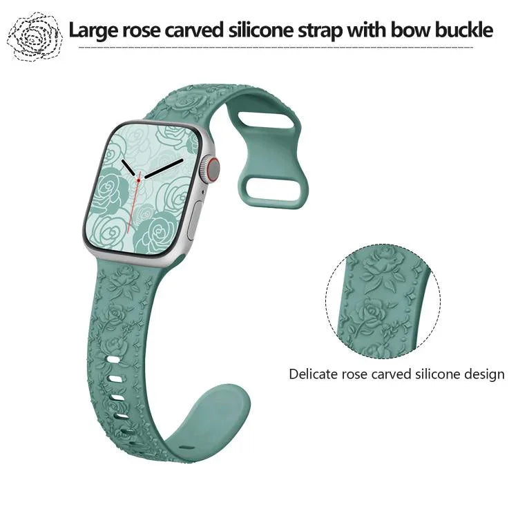 สายรัดนาฬิกาซิลิโคน Kalebol แบบหัวเข็มขัดรูปเลข 8 ปั๊มลายกุหลาบ สำหรับ Apple Watch 46 มม. / 49 มม. / 45 มม. / 44 มม., สำหรับ Apple Watch 42 มม. / 41 มม. / 40 มม. / 38 มม.