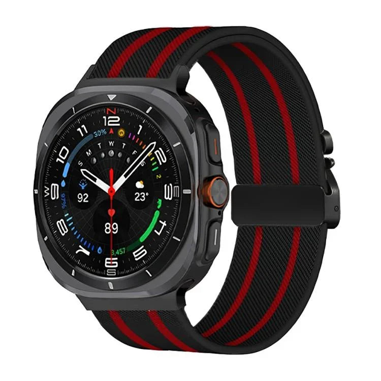 สายรัดนาฬิกานีลอนถักยืดลายริ้วพร้อมหัวเข็มขัดร่ม สำหรับ Samsung Galaxy Watch Ultra 47มม. / Ultra 2025