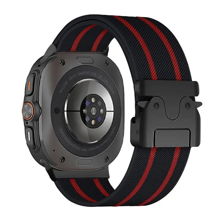 สายรัดนาฬิกานีลอนถักยืดลายริ้วพร้อมหัวเข็มขัดร่ม สำหรับ Samsung Galaxy Watch Ultra 47มม. / Ultra 2025