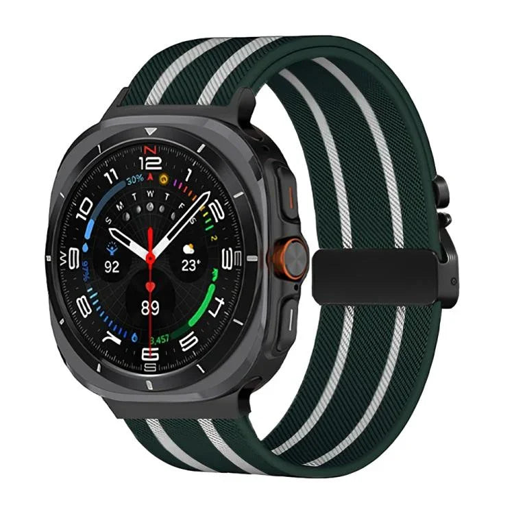 สายรัดนาฬิกานีลอนถักยืดลายริ้วพร้อมหัวเข็มขัดร่ม สำหรับ Samsung Galaxy Watch Ultra 47มม. / Ultra 2025
