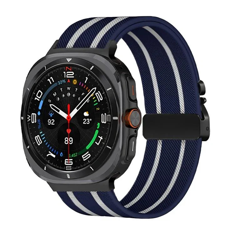 สายรัดนาฬิกานีลอนถักยืดลายริ้วพร้อมหัวเข็มขัดร่ม สำหรับ Samsung Galaxy Watch Ultra 47มม. / Ultra 2025