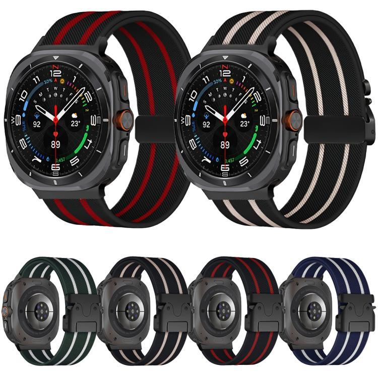 สายรัดนาฬิกานีลอนถักยืดลายริ้วพร้อมหัวเข็มขัดร่ม สำหรับ Samsung Galaxy Watch Ultra 47มม. / Ultra 2025