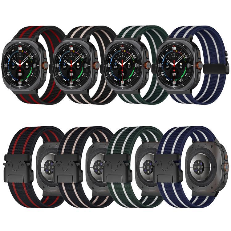 สายรัดนาฬิกานีลอนถักยืดลายริ้วพร้อมหัวเข็มขัดร่ม สำหรับ Samsung Galaxy Watch Ultra 47มม. / Ultra 2025