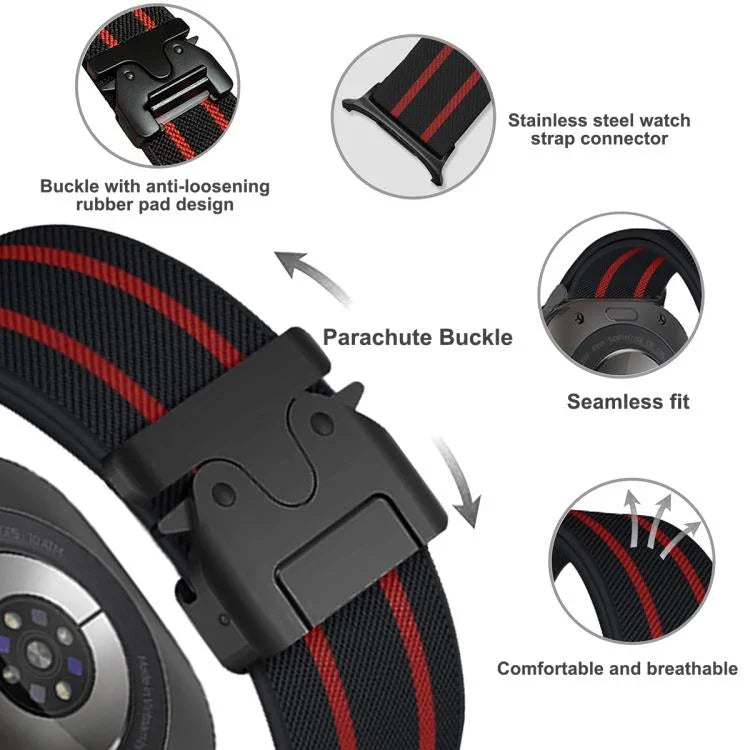 สายรัดนาฬิกานีลอนถักยืดลายริ้วพร้อมหัวเข็มขัดร่ม สำหรับ Samsung Galaxy Watch Ultra 47มม. / Ultra 2025