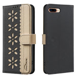 เคสโทรศัพท์หนังลายดอกไม้กลวงสีเย็บต่อพร้อม RFID สำหรับ iPhone XS Max, สำหรับ iPhone 6 Plus / 7 Plus / 8 Plus, สำหรับ iPhone 6 / 7 / 8