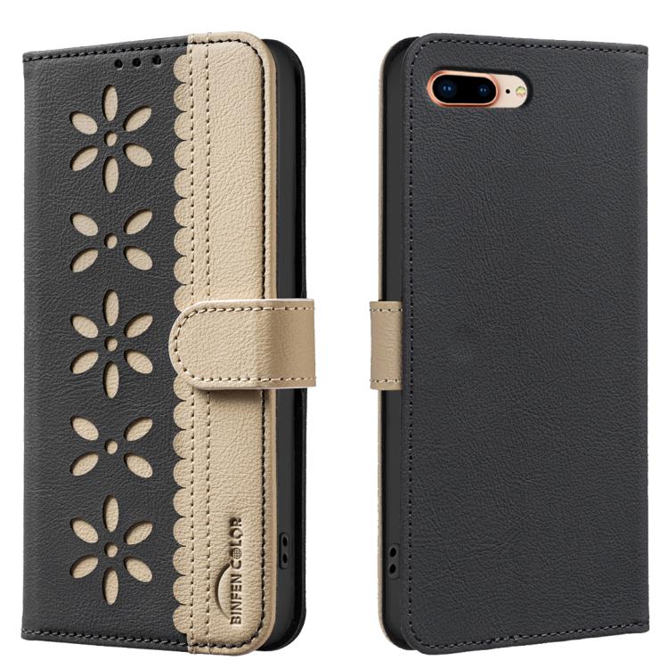 เคสโทรศัพท์หนังลายดอกไม้กลวงสีเย็บต่อพร้อม RFID สำหรับ iPhone XS Max, สำหรับ iPhone 6 Plus / 7 Plus / 8 Plus, สำหรับ iPhone 6 / 7 / 8
