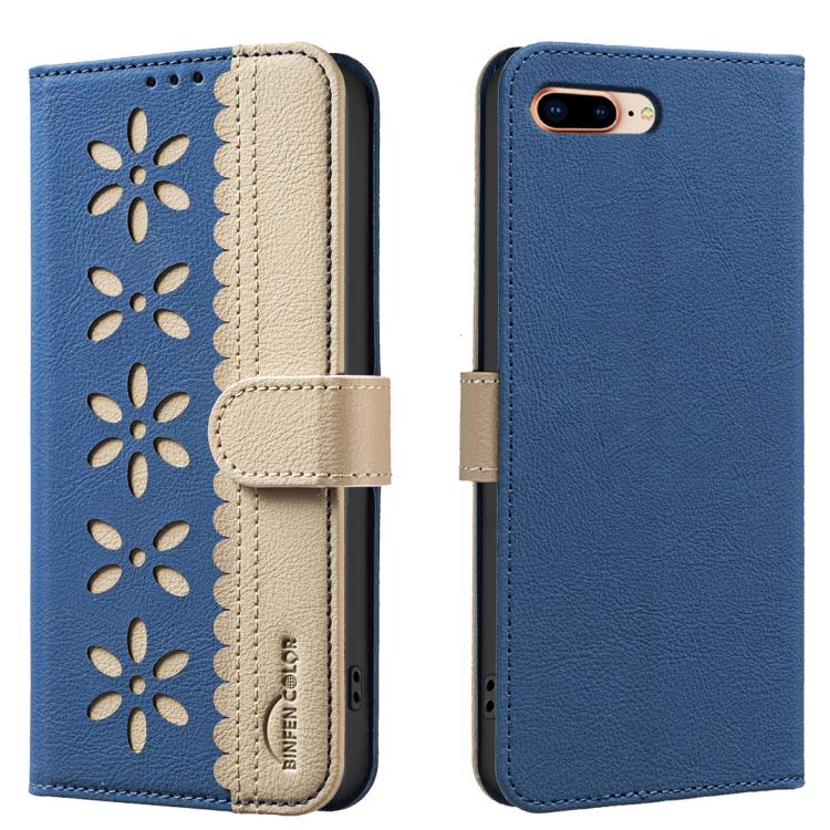 เคสโทรศัพท์หนังลายดอกไม้กลวงสีเย็บต่อพร้อม RFID สำหรับ iPhone XS Max, สำหรับ iPhone 6 Plus / 7 Plus / 8 Plus, สำหรับ iPhone 6 / 7 / 8