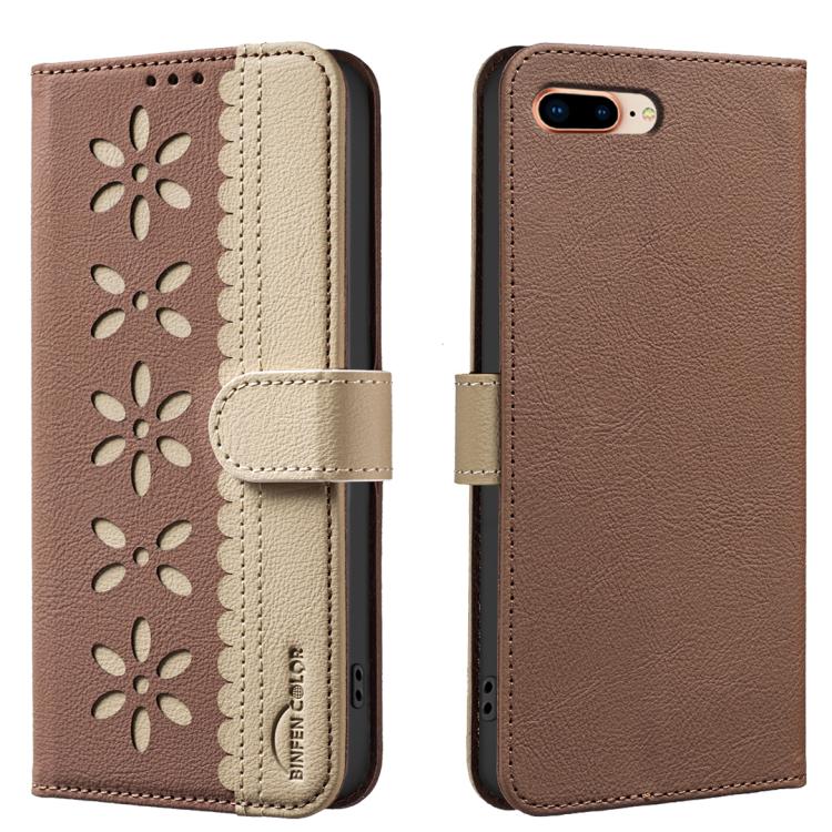 เคสโทรศัพท์หนังลายดอกไม้กลวงสีเย็บต่อพร้อม RFID สำหรับ iPhone XS Max, สำหรับ iPhone 6 Plus / 7 Plus / 8 Plus, สำหรับ iPhone 6 / 7 / 8