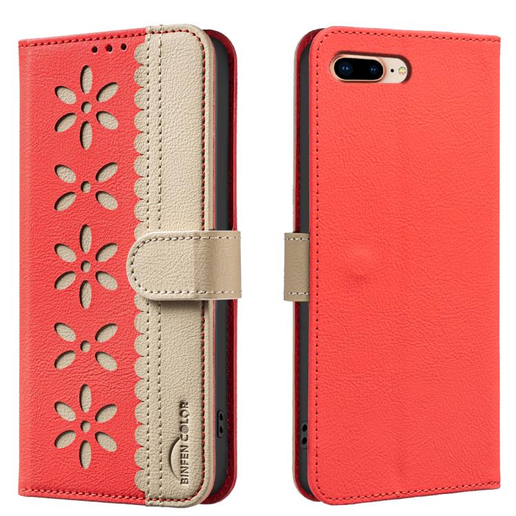 เคสโทรศัพท์หนังลายดอกไม้กลวงสีเย็บต่อพร้อม RFID สำหรับ iPhone XS Max, สำหรับ iPhone 6 Plus / 7 Plus / 8 Plus, สำหรับ iPhone 6 / 7 / 8