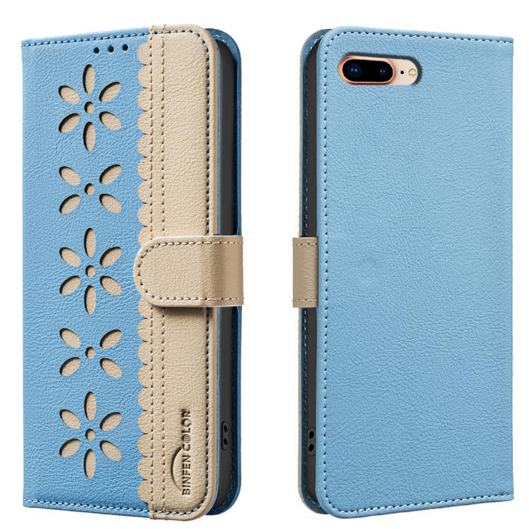 เคสโทรศัพท์หนังลายดอกไม้กลวงสีเย็บต่อพร้อม RFID สำหรับ iPhone XS Max, สำหรับ iPhone 6 Plus / 7 Plus / 8 Plus, สำหรับ iPhone 6 / 7 / 8
