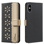 เคสโทรศัพท์หนังลายดอกไม้กลวงสีเย็บต่อพร้อม RFID สำหรับ iPhone XS Max, สำหรับ iPhone 6 Plus / 7 Plus / 8 Plus, สำหรับ iPhone 6 / 7 / 8