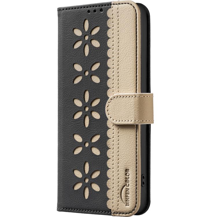 เคสโทรศัพท์หนังลายดอกไม้กลวงสีเย็บต่อพร้อม RFID สำหรับ iPhone XS Max, สำหรับ iPhone 6 Plus / 7 Plus / 8 Plus, สำหรับ iPhone 6 / 7 / 8