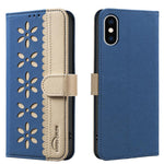 เคสโทรศัพท์หนังลายดอกไม้กลวงสีเย็บต่อพร้อม RFID สำหรับ iPhone XS Max, สำหรับ iPhone 6 Plus / 7 Plus / 8 Plus, สำหรับ iPhone 6 / 7 / 8