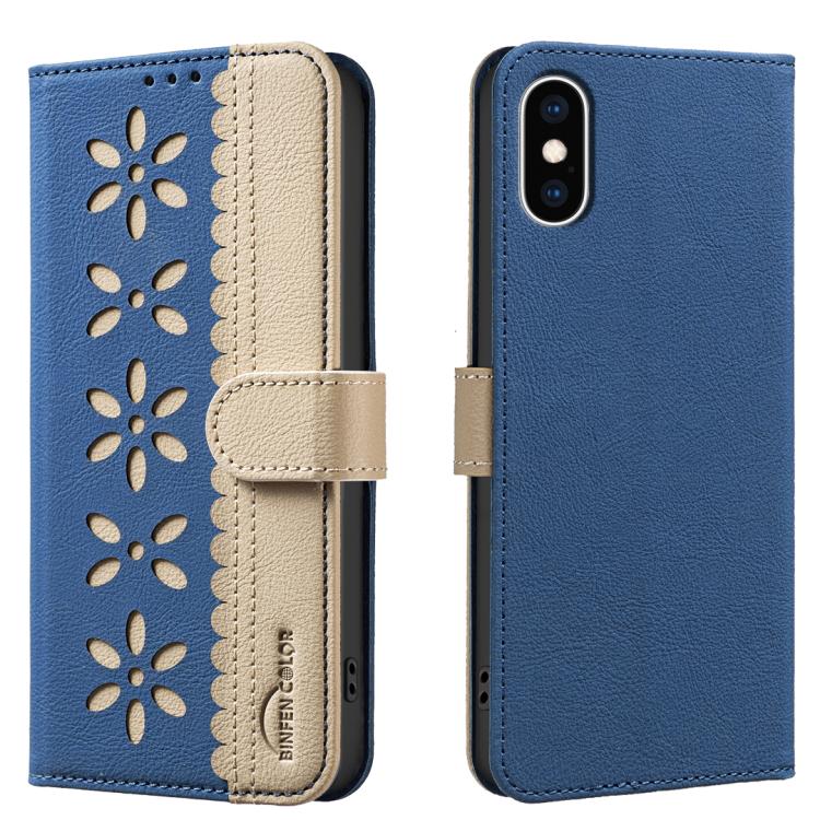 เคสโทรศัพท์หนังลายดอกไม้กลวงสีเย็บต่อพร้อม RFID สำหรับ iPhone XS Max, สำหรับ iPhone 6 Plus / 7 Plus / 8 Plus, สำหรับ iPhone 6 / 7 / 8