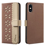 เคสโทรศัพท์หนังลายดอกไม้กลวงสีเย็บต่อพร้อม RFID สำหรับ iPhone XS Max, สำหรับ iPhone 6 Plus / 7 Plus / 8 Plus, สำหรับ iPhone 6 / 7 / 8