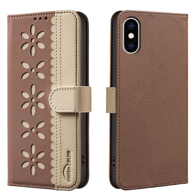 เคสโทรศัพท์หนังลายดอกไม้กลวงสีเย็บต่อพร้อม RFID สำหรับ iPhone XS Max, สำหรับ iPhone 6 Plus / 7 Plus / 8 Plus, สำหรับ iPhone 6 / 7 / 8