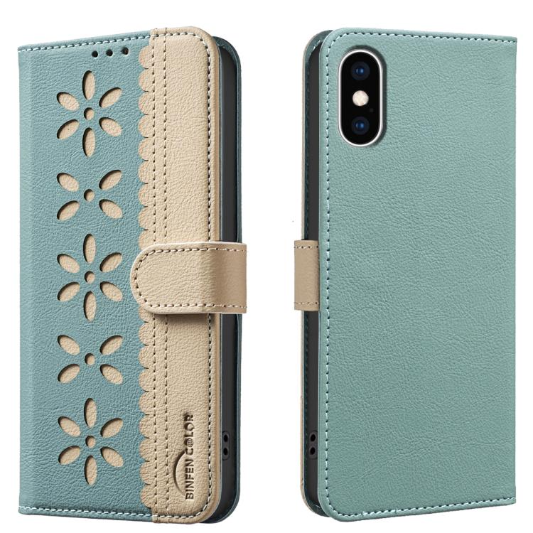 เคสโทรศัพท์หนังลายดอกไม้กลวงสีเย็บต่อพร้อม RFID สำหรับ iPhone XS Max, สำหรับ iPhone 6 Plus / 7 Plus / 8 Plus, สำหรับ iPhone 6 / 7 / 8