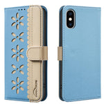 เคสโทรศัพท์หนังลายดอกไม้กลวงสีเย็บต่อพร้อม RFID สำหรับ iPhone XS Max, สำหรับ iPhone 6 Plus / 7 Plus / 8 Plus, สำหรับ iPhone 6 / 7 / 8