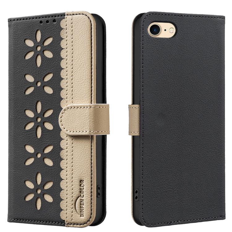 เคสโทรศัพท์หนังลายดอกไม้กลวงสีเย็บต่อพร้อม RFID สำหรับ iPhone XS Max, สำหรับ iPhone 6 Plus / 7 Plus / 8 Plus, สำหรับ iPhone 6 / 7 / 8