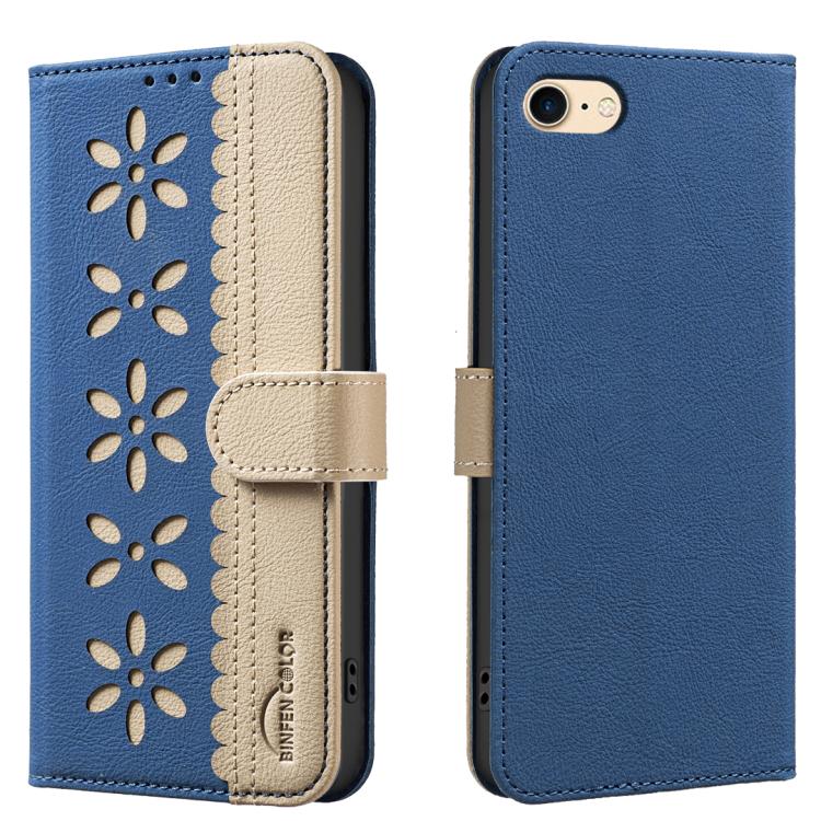 เคสโทรศัพท์หนังลายดอกไม้กลวงสีเย็บต่อพร้อม RFID สำหรับ iPhone XS Max, สำหรับ iPhone 6 Plus / 7 Plus / 8 Plus, สำหรับ iPhone 6 / 7 / 8