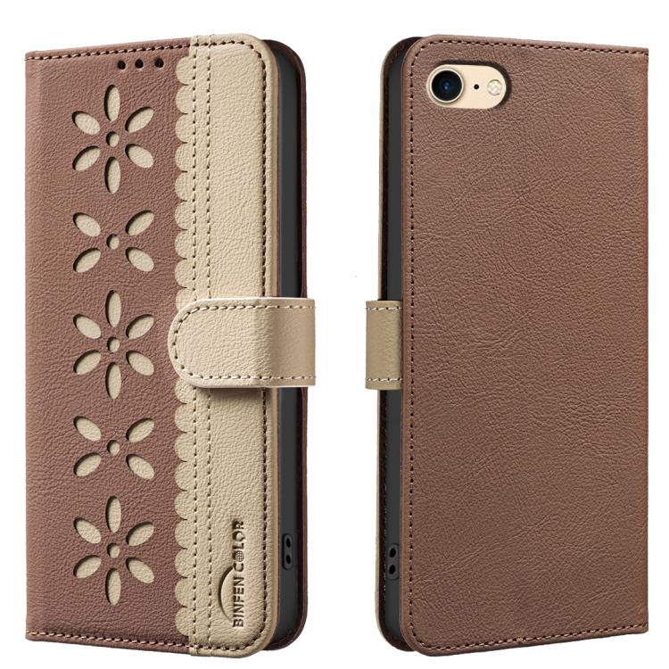 เคสโทรศัพท์หนังลายดอกไม้กลวงสีเย็บต่อพร้อม RFID สำหรับ iPhone XS Max, สำหรับ iPhone 6 Plus / 7 Plus / 8 Plus, สำหรับ iPhone 6 / 7 / 8