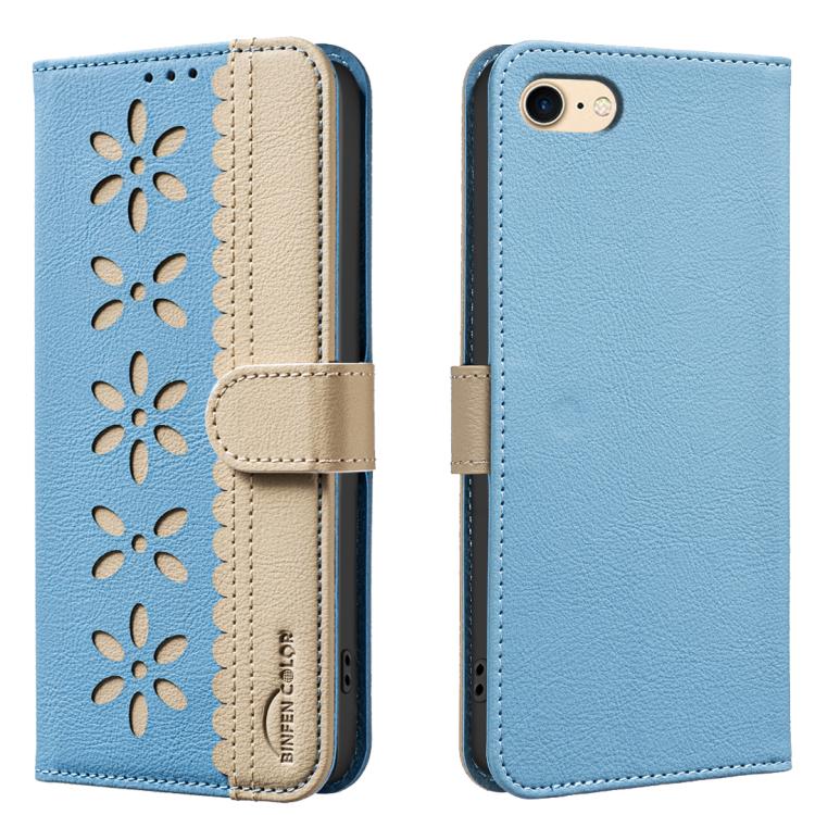 เคสโทรศัพท์หนังลายดอกไม้กลวงสีเย็บต่อพร้อม RFID สำหรับ iPhone XS Max, สำหรับ iPhone 6 Plus / 7 Plus / 8 Plus, สำหรับ iPhone 6 / 7 / 8