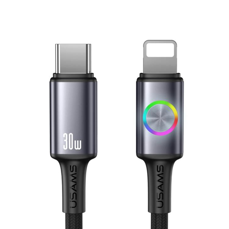 สายชาร์จข้อมูล USAMS SJ753 30W Type-C ถึง 8 Pin อะลูมิเนียมอัลลอยด์ พร้อมไฟสีสันยาว 1.2 เมตร, SJ753USB01, SJ753USB02