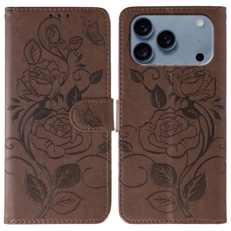 เคสโทรศัพท์หนังปั๊มลายกุหลาบผีเสื้อ สำหรับ iPhone 17e / 16e, สำหรับ iPhone 17 Pro Max, สำหรับ iPhone 17 Pro, สำหรับ iPhone 17, สำหรับ iPhone Air