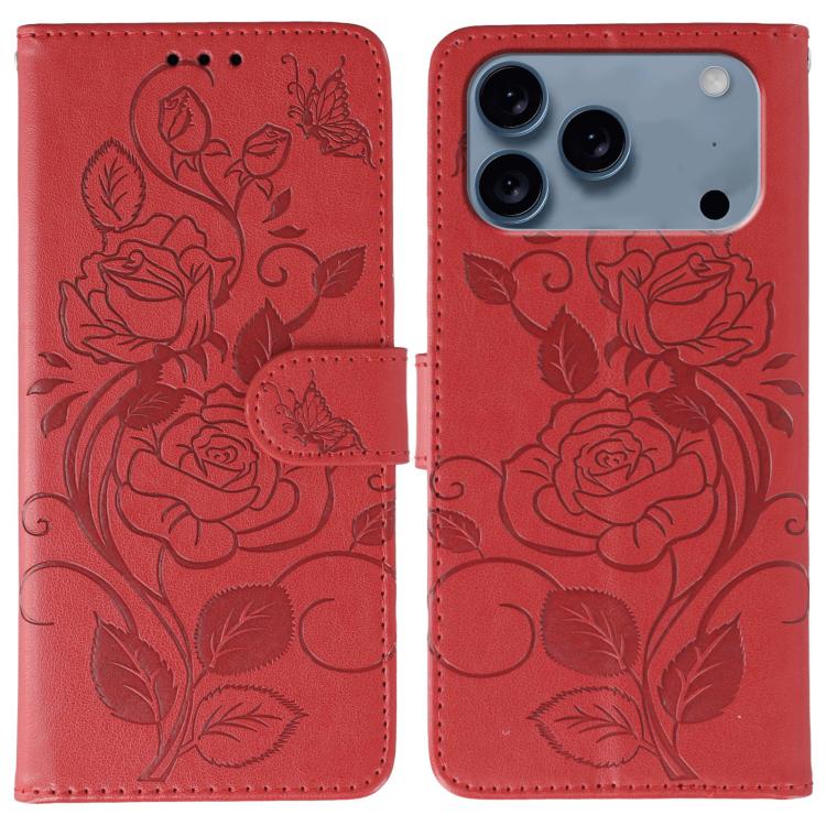 เคสโทรศัพท์หนังปั๊มลายกุหลาบผีเสื้อ สำหรับ iPhone 17e / 16e, สำหรับ iPhone 17 Pro Max, สำหรับ iPhone 17 Pro, สำหรับ iPhone 17, สำหรับ iPhone Air