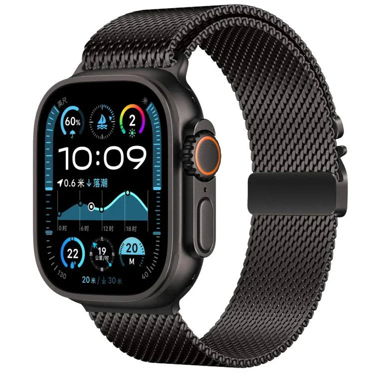 สายรัดนาฬิกาสแตนเลสตาข่ายละเอียด Milanese หัวเข็มขัดร่ม xDfind สำหรับ Apple Watch 46mm / 49mm / 45mm / 44mm ตาข่ายละเอียด, สำหรับ Apple Watch 42mm / 41mm / 40mm / 38mm ตาข่ายละเอียด