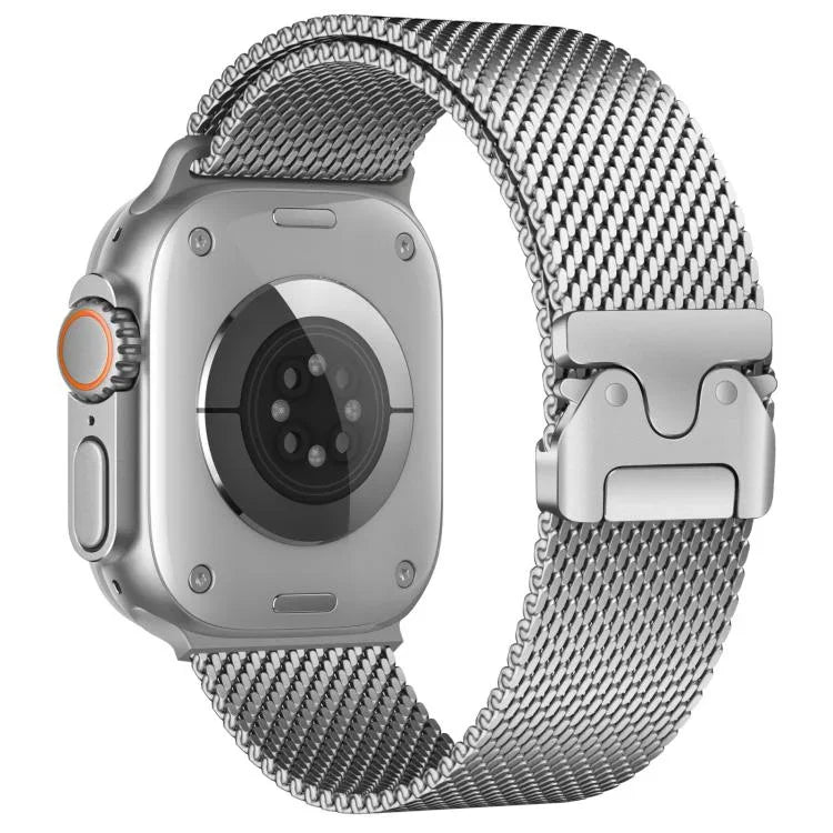 สายรัดนาฬิกาสแตนเลสตาข่ายละเอียด Milanese หัวเข็มขัดร่ม xDfind สำหรับ Apple Watch 46mm / 49mm / 45mm / 44mm ตาข่ายละเอียด, สำหรับ Apple Watch 42mm / 41mm / 40mm / 38mm ตาข่ายละเอียด