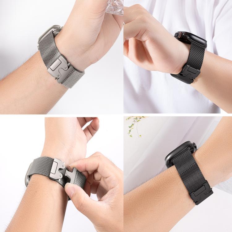 สายรัดนาฬิกาสแตนเลสตาข่ายละเอียด Milanese หัวเข็มขัดร่ม xDfind สำหรับ Apple Watch 46mm / 49mm / 45mm / 44mm ตาข่ายละเอียด, สำหรับ Apple Watch 42mm / 41mm / 40mm / 38mm ตาข่ายละเอียด