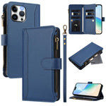 Magnetic Closure 9 Card Slots Zipper Leather Case with Hand Strap, For iPhone 14 Pro Max, For iPhone SE 2022 / 2020 / 8 / 7, For iPhone 13 Pro Max, For iPhone 13 Pro, For iPhone 13 mini, For iPhone 12 / 12 Pro, For iPhone 12 Pro Max, For iPhone 12 mini