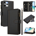 เคสหนังซิปพร้อมช่องใส่บัตร 9 ช่องและสายคล้องมือปิดด้วยแม่เหล็ก สำหรับ iPhone 11 Pro Max, สำหรับ iPhone 11, สำหรับ iPhone 11 Pro, สำหรับ iPhone XS / X, สำหรับ iPhone XR, สำหรับ iPhone XS Max, สำหรับ iPhone 8 Plus / 7 Plus