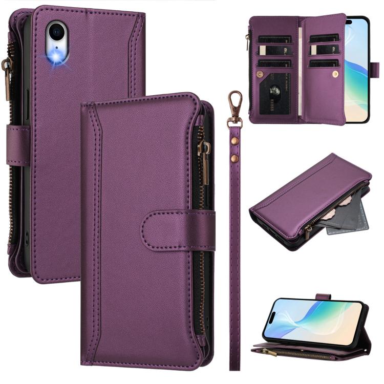เคสหนังซิปพร้อมช่องใส่บัตร 9 ช่องและสายคล้องมือปิดด้วยแม่เหล็ก สำหรับ iPhone 11 Pro Max, สำหรับ iPhone 11, สำหรับ iPhone 11 Pro, สำหรับ iPhone XS / X, สำหรับ iPhone XR, สำหรับ iPhone XS Max, สำหรับ iPhone 8 Plus / 7 Plus