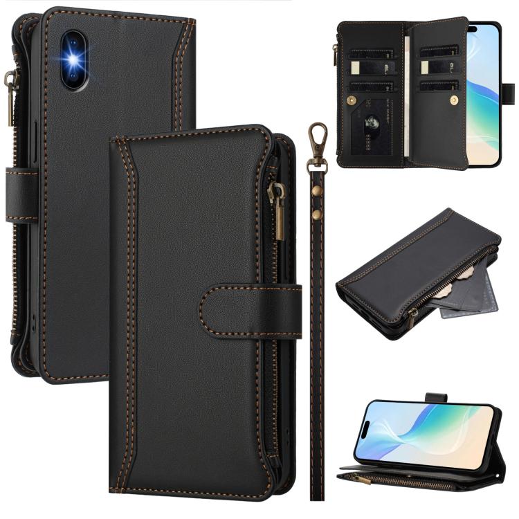 เคสหนังซิปพร้อมช่องใส่บัตร 9 ช่องและสายคล้องมือปิดด้วยแม่เหล็ก สำหรับ iPhone 11 Pro Max, สำหรับ iPhone 11, สำหรับ iPhone 11 Pro, สำหรับ iPhone XS / X, สำหรับ iPhone XR, สำหรับ iPhone XS Max, สำหรับ iPhone 8 Plus / 7 Plus