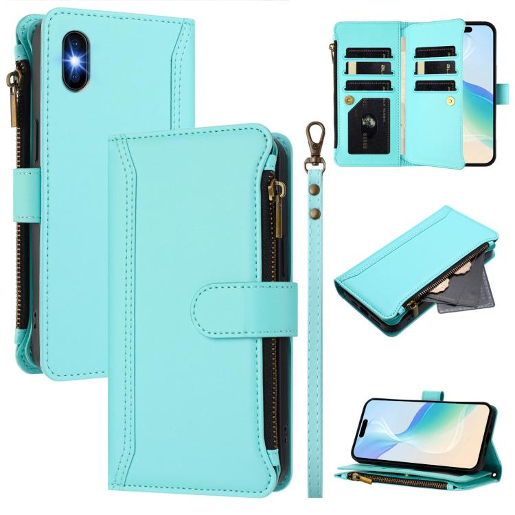 เคสหนังซิปพร้อมช่องใส่บัตร 9 ช่องและสายคล้องมือปิดด้วยแม่เหล็ก สำหรับ iPhone 11 Pro Max, สำหรับ iPhone 11, สำหรับ iPhone 11 Pro, สำหรับ iPhone XS / X, สำหรับ iPhone XR, สำหรับ iPhone XS Max, สำหรับ iPhone 8 Plus / 7 Plus