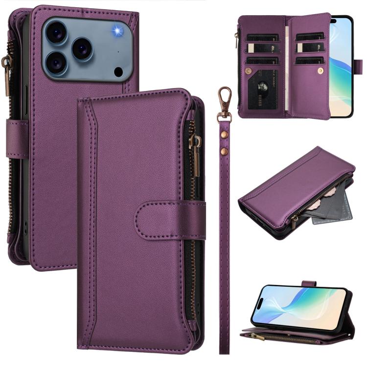 เคสหนังซิปพร้อมสายคล้องมือและช่องใส่บัตร 9 ช่องแบบปิดด้วยแม่เหล็ก สำหรับ iPhone 17e / 16e, สำหรับ iPhone 17 Pro Max, สำหรับ iPhone 17 Pro, สำหรับ iPhone 17, สำหรับ iPhone Air, สำหรับ iPhone 16 Pro Max, สำหรับ iPhone 16 Pro, สำหรับ iPhone 16 Plus