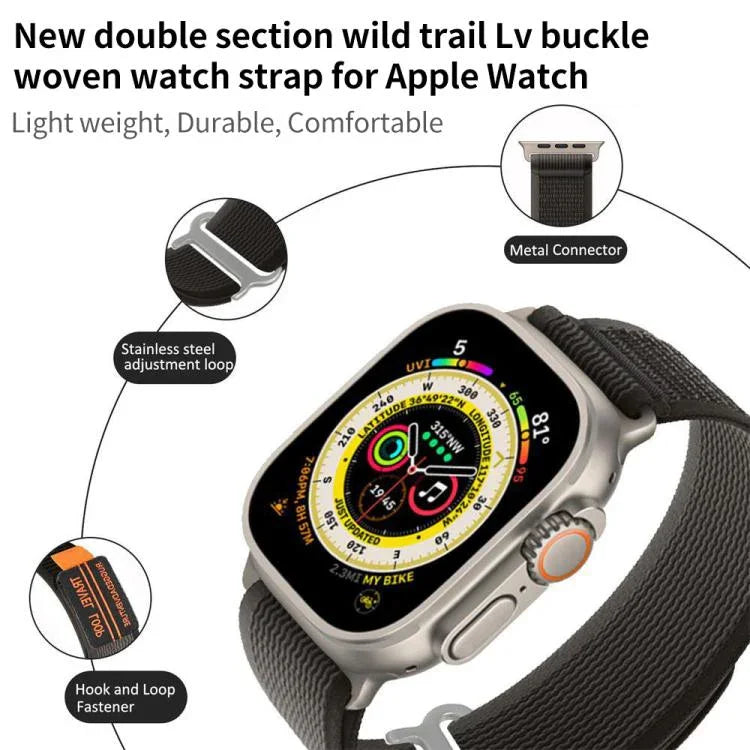 สายรัดนาฬิกาไนลอนถักแบบห่วงหัวเข็มขัดโลหะสองชั้น xDfind สำหรับ Apple Watch ขนาด 46 มม. / 49 มม. / 45 มม. / 44 มม. และ 42 มม. / 41 มม. / 40 มม. / 38 มม.