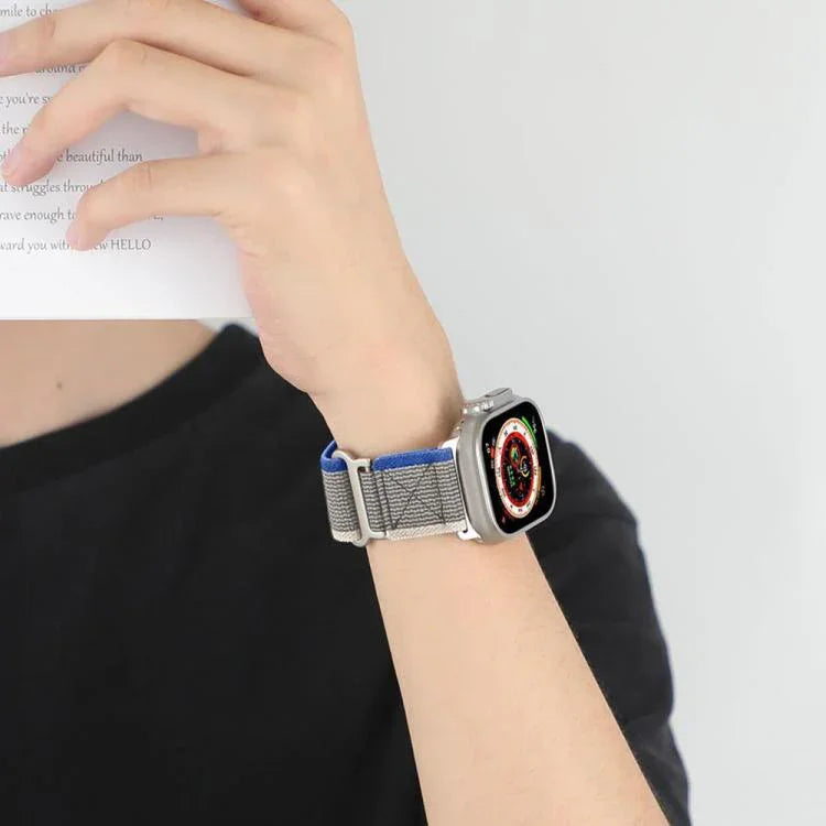 สายรัดนาฬิกาไนลอนถักแบบห่วงหัวเข็มขัดโลหะสองชั้น xDfind สำหรับ Apple Watch ขนาด 46 มม. / 49 มม. / 45 มม. / 44 มม. และ 42 มม. / 41 มม. / 40 มม. / 38 มม.