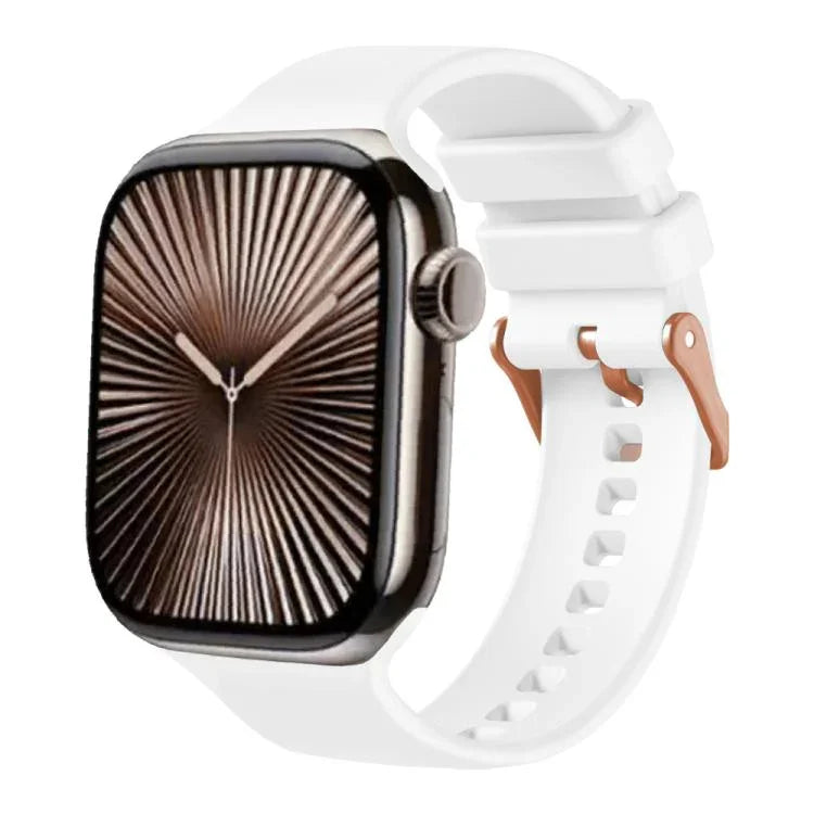 สายรัดนาฬิกาซิลิโคนสีพื้นทองกุหลาบ พร้อมหัวเข็มขัด สำหรับ Apple Watch ขนาด 42 มม. / 41 มม. / 40 มม. / 38 มม.