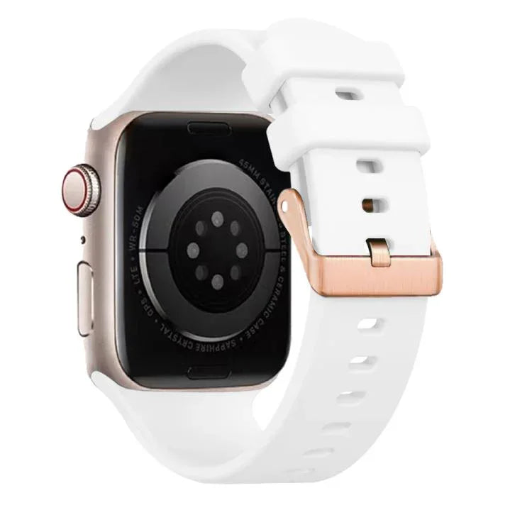 สายรัดนาฬิกาซิลิโคนสีพื้นทองกุหลาบ พร้อมหัวเข็มขัด สำหรับ Apple Watch ขนาด 42 มม. / 41 มม. / 40 มม. / 38 มม.