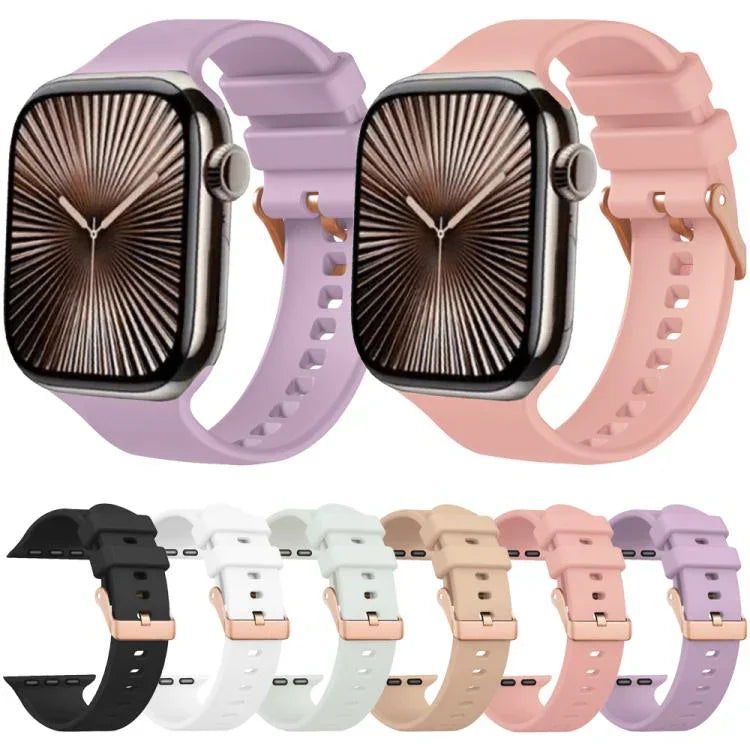 สายรัดนาฬิกาซิลิโคนสีพื้นทองกุหลาบ พร้อมหัวเข็มขัด สำหรับ Apple Watch ขนาด 42 มม. / 41 มม. / 40 มม. / 38 มม.