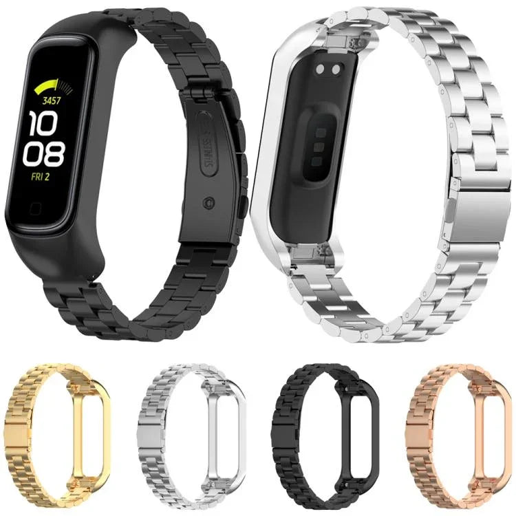 สายรัดนาฬิกาเหล็กสามเม็ดแบบบูรณาการกรอบโลหะ xDfind สำหรับ Samsung Galaxy Fit 2