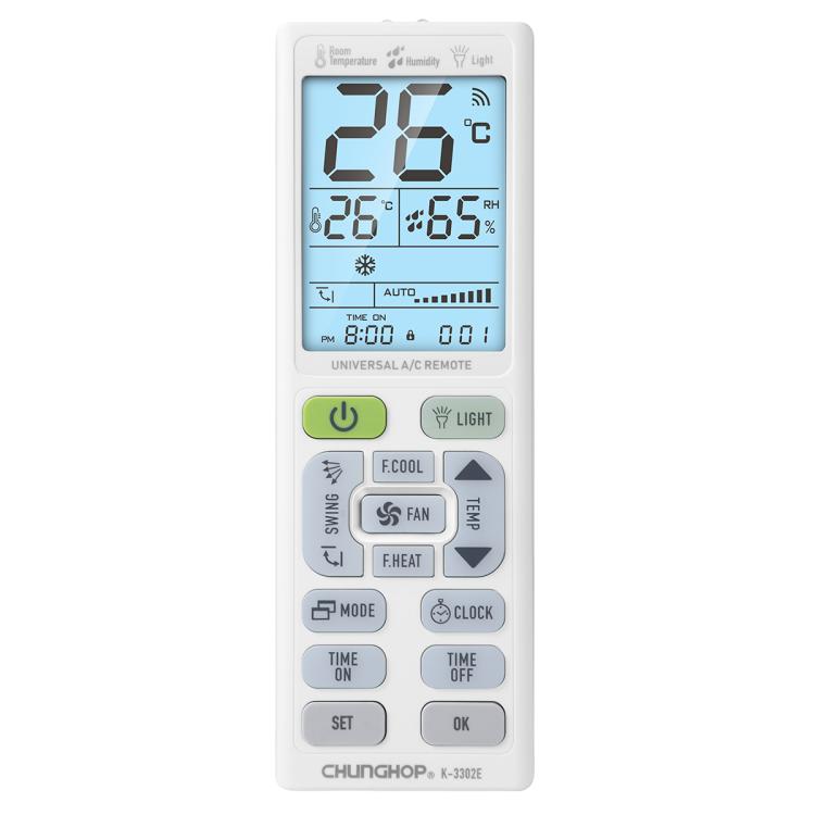 รีโมทคอนโทรลเครื่องปรับอากาศอเนกประสงค์ CHUNGHOP K-3302E พร้อมไฟฉายและไฟ LCD, K-3302E