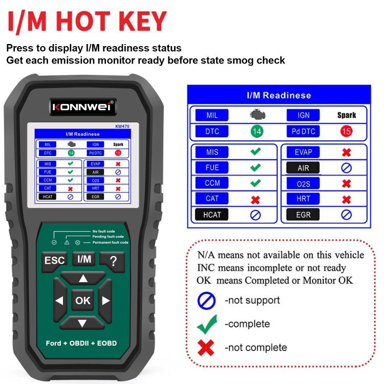 KONNWEI KW470 2.8 inch Color Screen Car OBD2 Fault Diagnostic Scan Tool for Ford, KW470