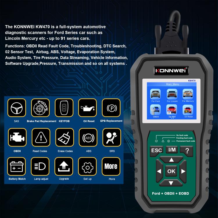 KONNWEI KW470 2.8 inch Color Screen Car OBD2 Fault Diagnostic Scan Tool for Ford, KW470