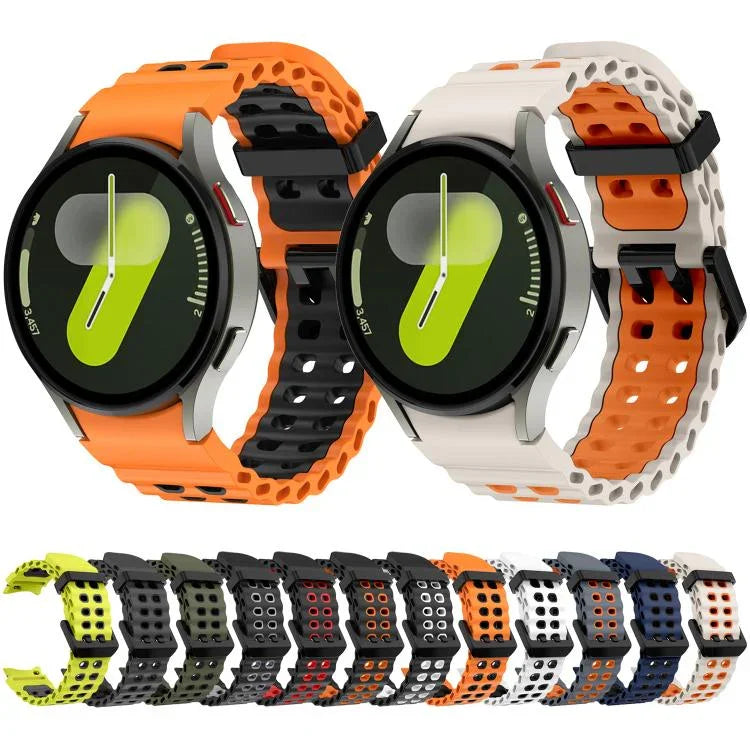 สายรัดนาฬิกาซิลิโคนสองสีแบบรูสองแถว Ocean สำหรับ Samsung Galaxy Watch 7 40 / 44มม.